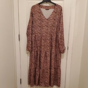 SHEIN Long Sleeve Floral Dress in Red and Black